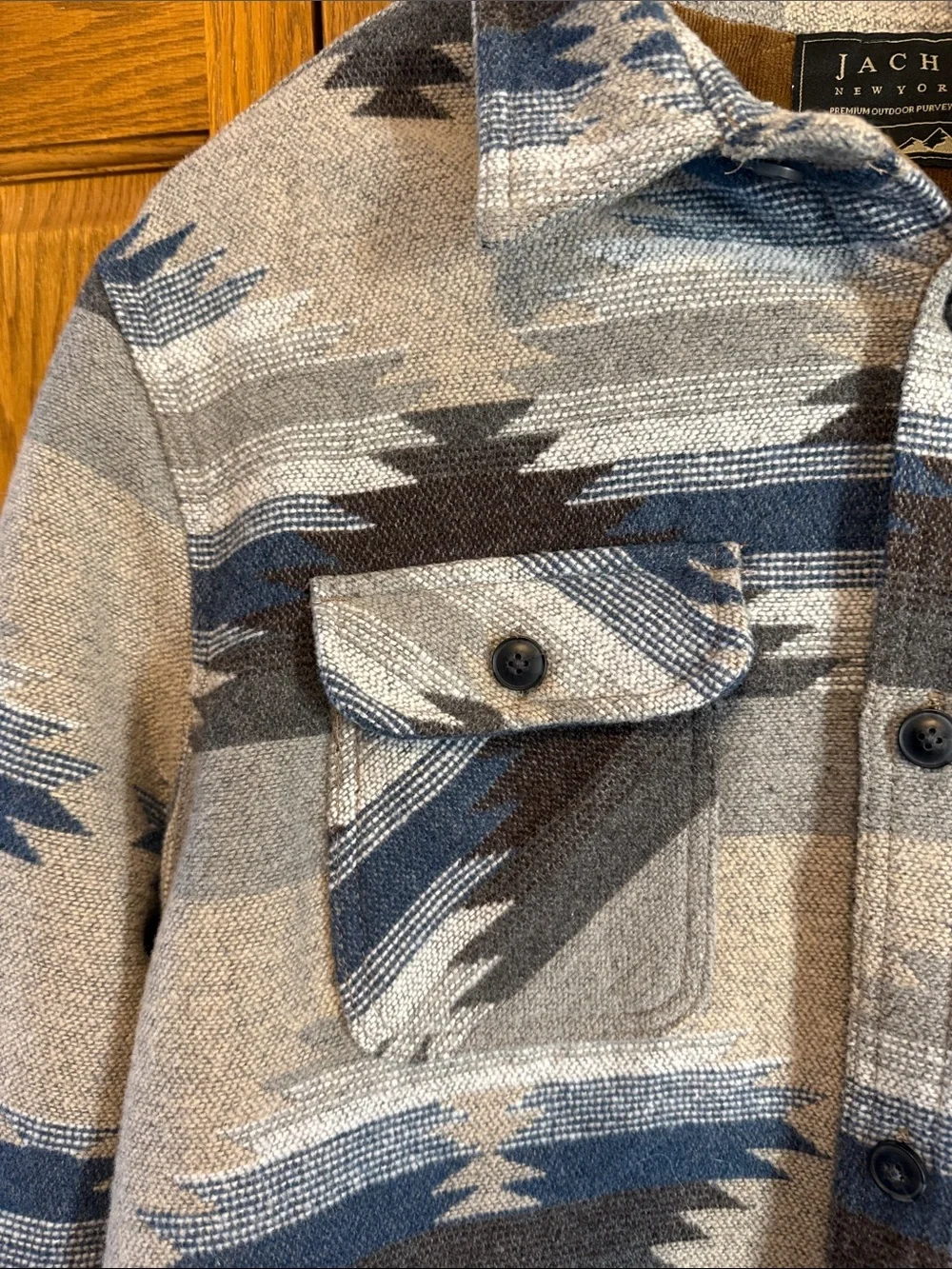 Jachs Men’s Aztec Button-Front Jacket in Gray & Blue-XXL